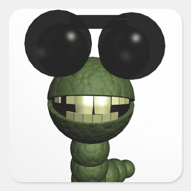 Wurm mit Sonnenbrille Quadratischer Aufkleber (Vorderseite)
