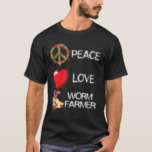 Wurmfarmer Liebe Frieden Herz Hand Fang Wurm Farmi T-Shirt
