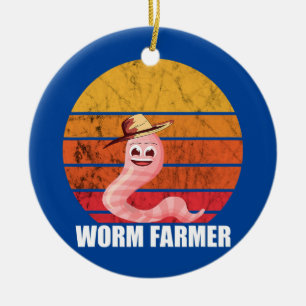 Wurmfarmer Sonnenuntergang Retro Vintage Gartenarb Keramik Ornament