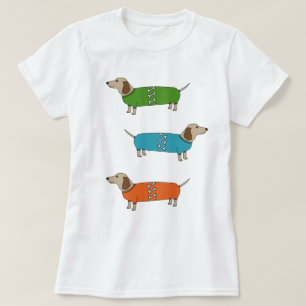Wurst-HundeDackel im Pullover-Knochen-Spitzen-T - T-Shirt