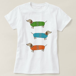 Wurst-HundeDackel im Pullover-Knochen-Spitzen-T - T-Shirt