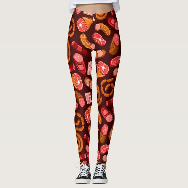 Würste und Fleischmuster Leggings (Vorderseite)