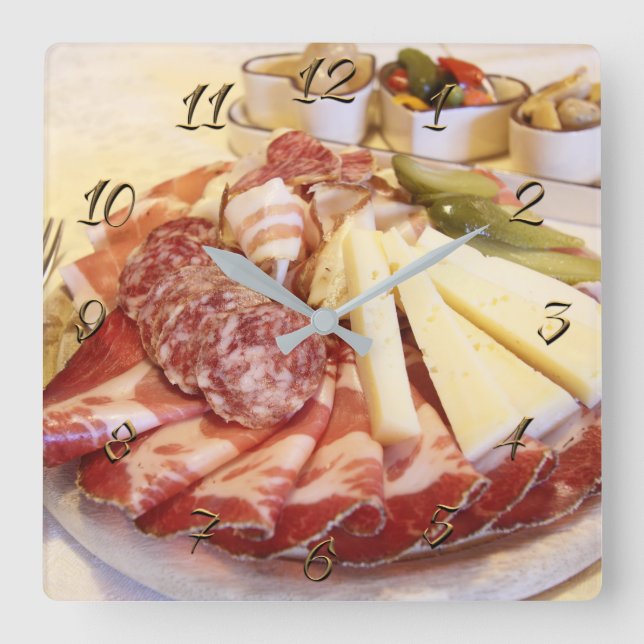 Wurstladen Quadratische Wanduhr (Vorderseite)