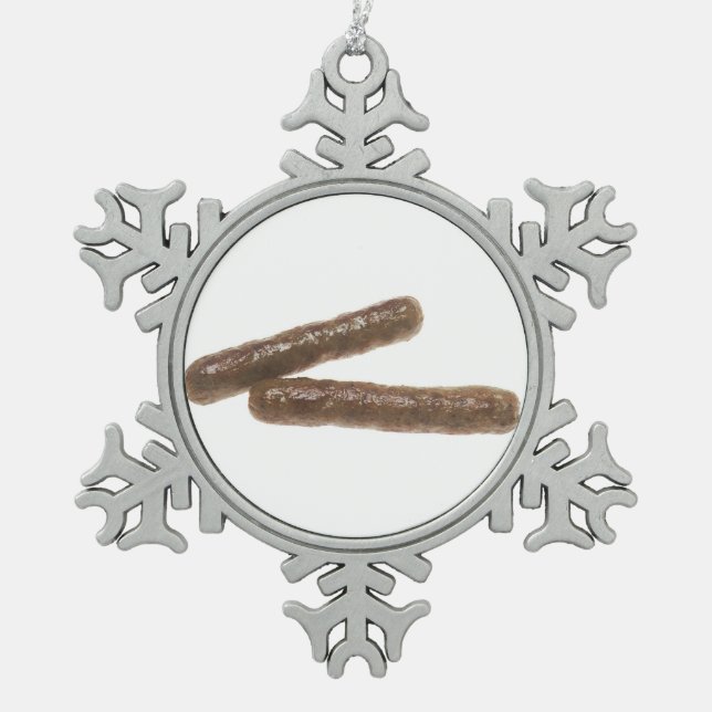 Wurstlinks Schneeflocken Zinn-Ornament (Vorderseite)
