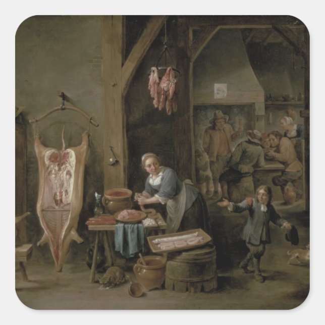 Wurstproduktion, 1651 quadratischer aufkleber (Vorderseite)