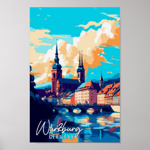 Würzburg Deutschland Vintage-Illustration Poster