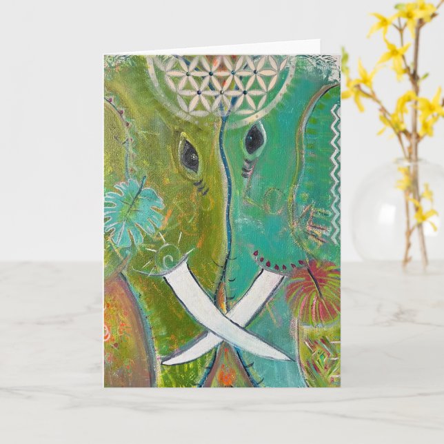Wurzeln der Erinnerung Elefanten Grüße -leer Karte (Gelbe Blume)
