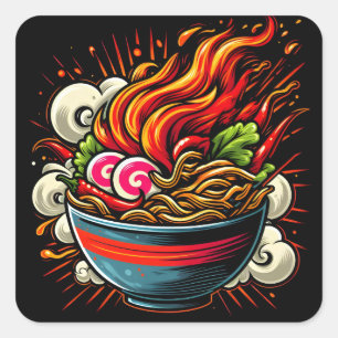 Würzige Ramen japanische Nudel-Straßenkunst Quadratischer Aufkleber