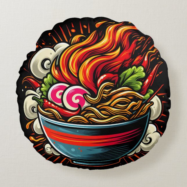 Würzige Ramen japanische Nudel-Straßenkunst Rundes Kissen (Vorderseite)
