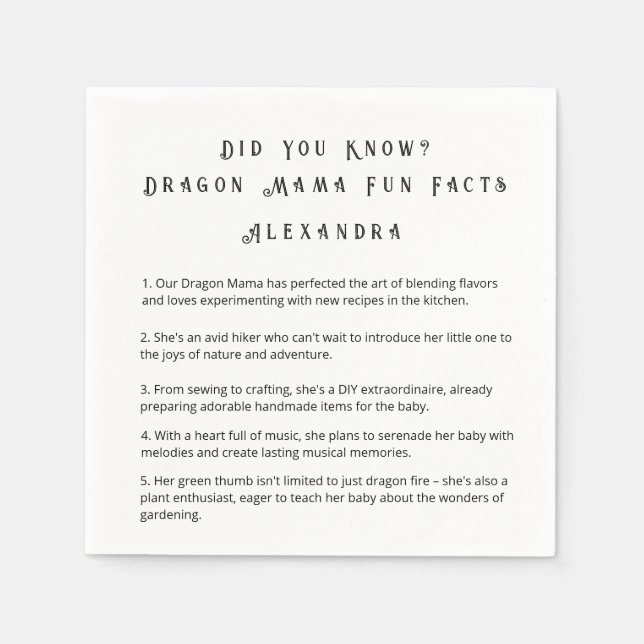 Wusstest Du? Dragon Mama Fun Fakten Serviette (Vorderseite)