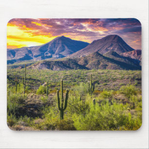 Wüste 2124-2-Arizona bei Sonnenuntergang mit Kakte Mousepad