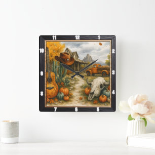 Wüste Autumn Ranch Life Quadratische Wanduhr