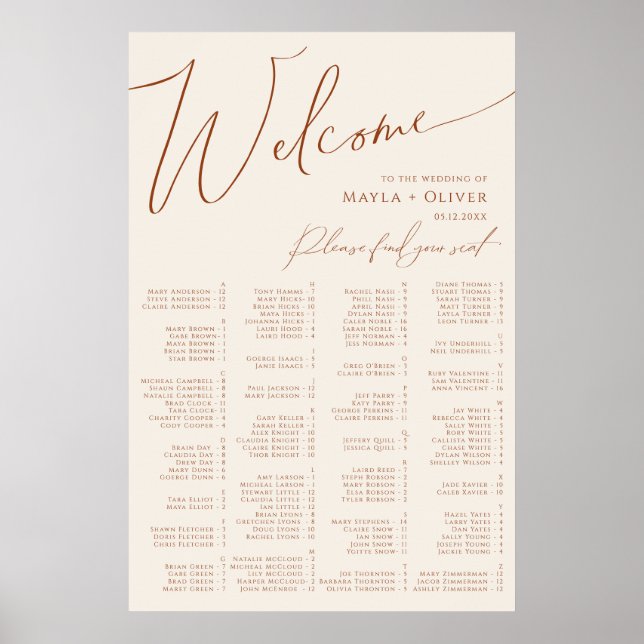 Wüste | Beige Alphabetische Sitzplätze Poster (Vorne)