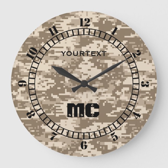 Wüste Beige Digital Camouflage Personalisiert auf Große Wanduhr (Vorderseite)