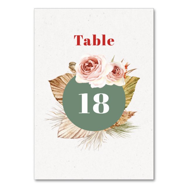 Wüste Blume boho blumenreiche Hochzeit Tischnummer (Vorderseite)