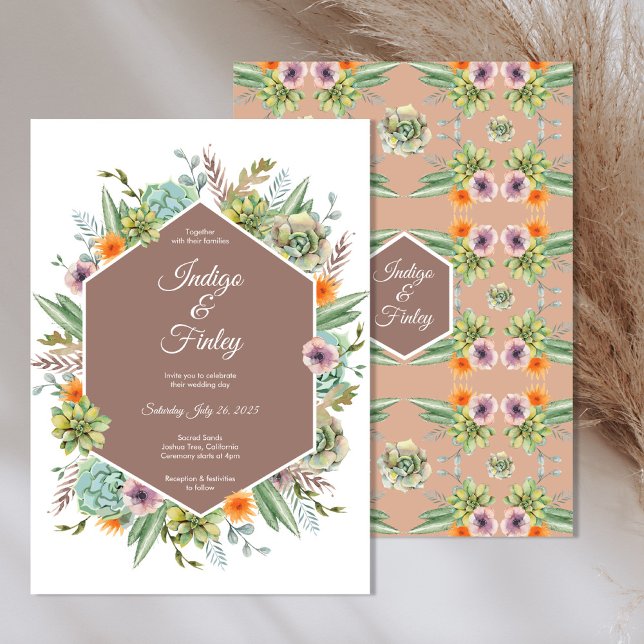 Wüste Boho Succulents Cactus Wedding Einladung (Von Creator hochgeladen)