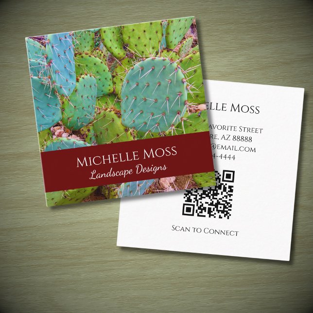 Wüste Botanischer Prickly-Birne-Kakteen Sukkulent Quadratische Visitenkarte (Von Creator hochgeladen)