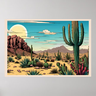 Wüste Butte Mesa Grafische Kunstlandschaft Poster