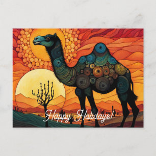 Wüste Camel bei Sonnenuntergang farbenfrohe Feiert Postkarte