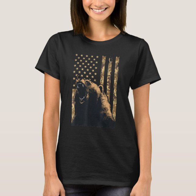 Wüste Camouflage Grizzly Bear Grunge American Flag T-Shirt (Vorderseite)