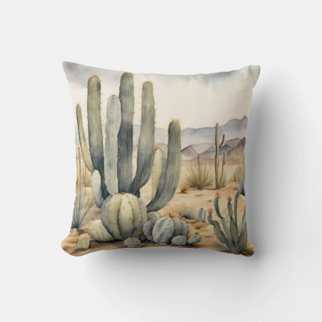 Wüste Dreamscape Cactus Watercolor Decorative Kissen (Vorderseite)