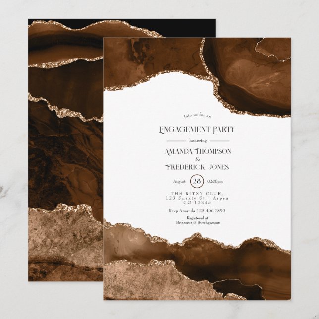 Wüste Gold Watercolor Agate Engagement Party Einladung (Vorne/Hinten)