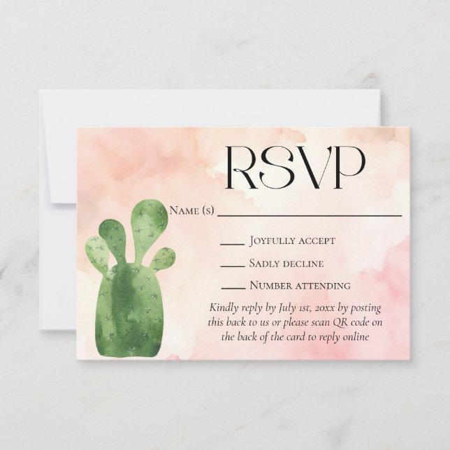 Wüste Green Cactus Wedding Website QR Code RSVP Karte (Vorderseite)