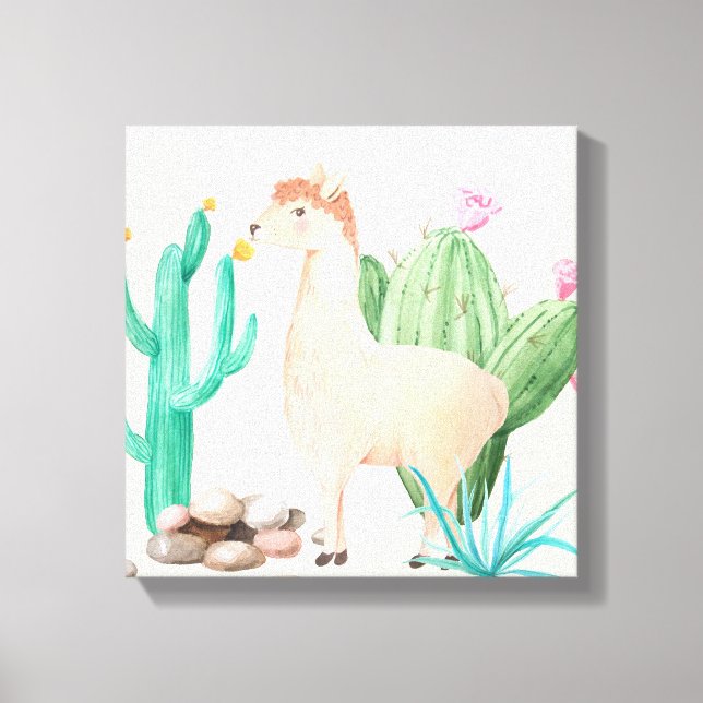 Wüste LIama Cactus Blume Nature Leinwanddruck (Vorderseite)