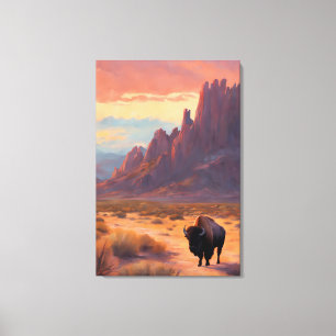 Wüste Lone Buffalo Colorful Sunrise Art Landschaft Leinwanddruck