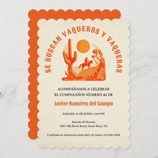 Wüste Mexikanischer Cowboy Geburtstagsparty Einladung (Vorne/Hinten)