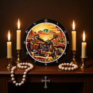 Wüste Motorrad Sunset Große Wanduhr