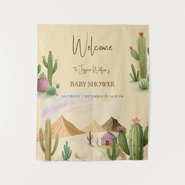 Wüste Oh Cactus Boy Boho Arch Baby Shower Wandteppich (Vorderseite)