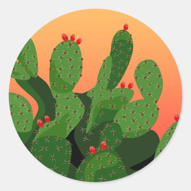 Wüste Prickly Pear Cactus Sunset Runder Aufkleber (Vorderseite)