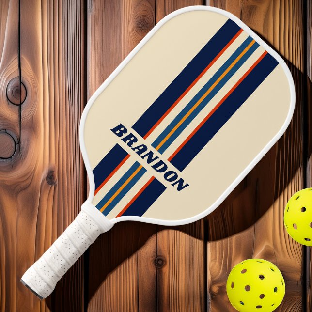 Wüste Retro Rainbow Kundgebung Streifen mit Namen Pickleball Schläger (Von Creator hochgeladen)
