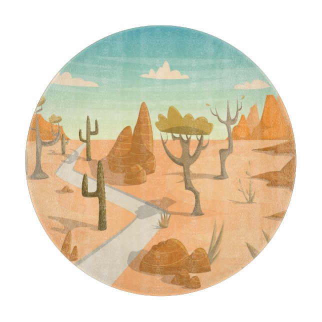 Wüste Road Landschaft: Cartoon Vintag. Schneidebrett (Vorderseite)