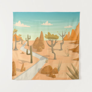 Wüste Road Landschaft: Cartoon Vintag. Wandteppich