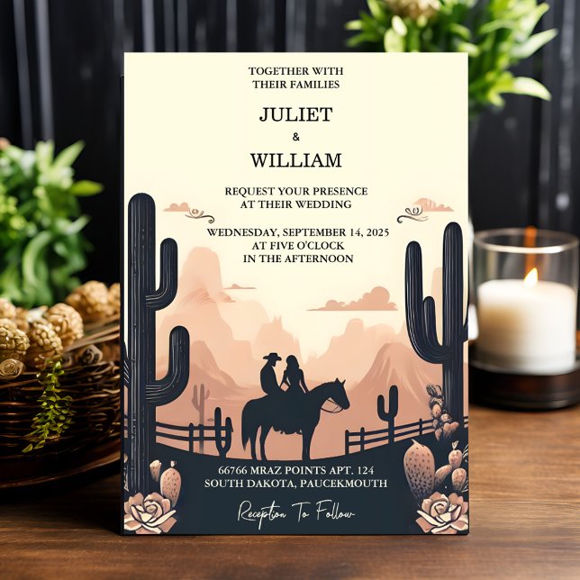 Wüste Rodeo Retro Pferd Rustikale Western Hochzeit Einladung (Von Creator hochgeladen)
