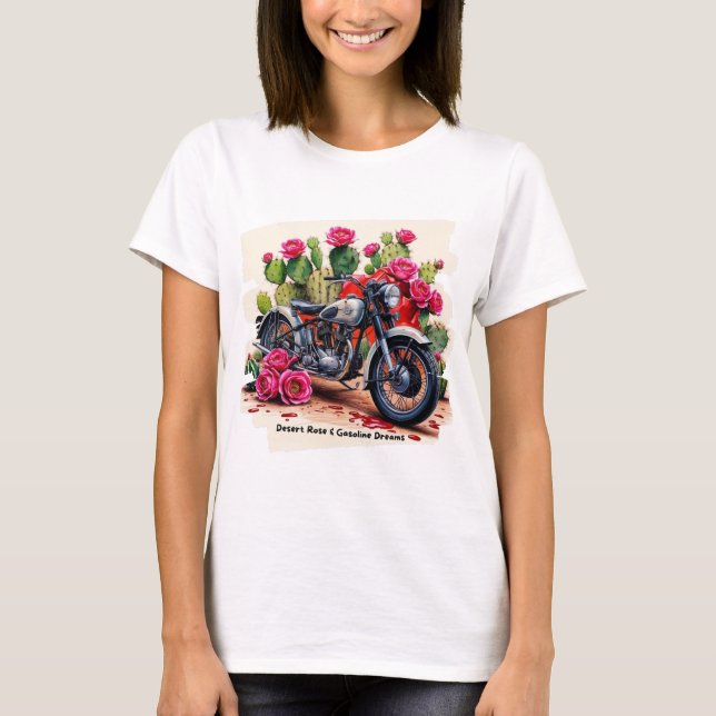 Wüste Rose & Benzinträume Vintages Motorrad T-Shirt (Vorderseite)