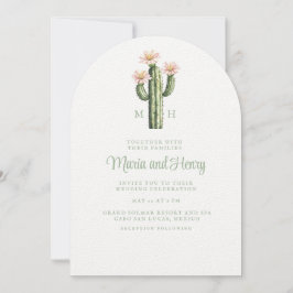 Wüste Rose Cactus Monogram Wedding Einladung