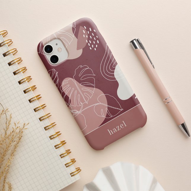 Wüste Rose Pink Boho Tropical Monstera Leaf iPhone Hülle (Von Creator hochgeladen)