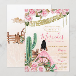 Wüste Rose Pink Charro Quinceanera Western Cactus Einladung