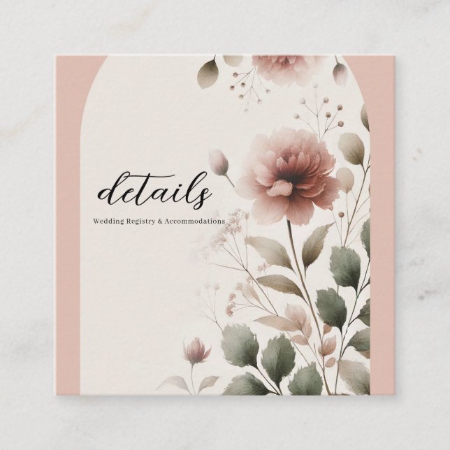 Wüste Rose Pink & Green Blumengrün Hochzeit Quadratische Visitenkarte (Vorderseite)