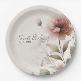 Wüste Rose Rosa Blumengrün Bridal Wedding Pappteller