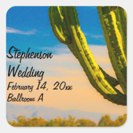 Wüste Saguaro Cactus Wedding Name Location Quadratischer Aufkleber