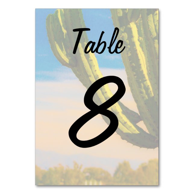 Wüste Saguaro Cactus Wedding Table Card White Tischnummer (Vorderseite)
