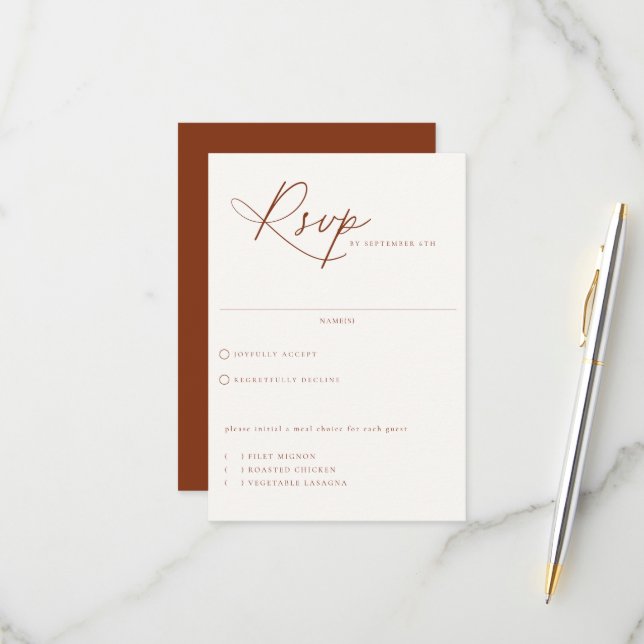 Wüste Sienna Meal Choice Wedding RSVP Card (Vorderseite/Rückseite Beispiel)
