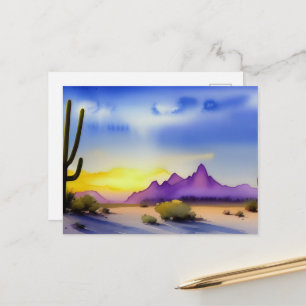 Wüste Sonnenaufgang Landschaftliche Wasserfarbe Po Postkarte