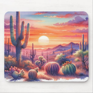 Wüste Sonnenuntergang Glühen Wasserfarbe Südwesten Mousepad