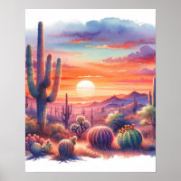 Wüste Sonnenuntergang Glühen Wasserfarbe Südwesten