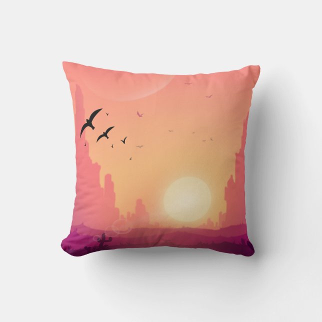 Wüste Sonnenuntergang mit Vögeln - Naturlandschaft Kissen (Vorderseite)